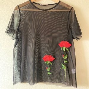 Mesh black rose blouse